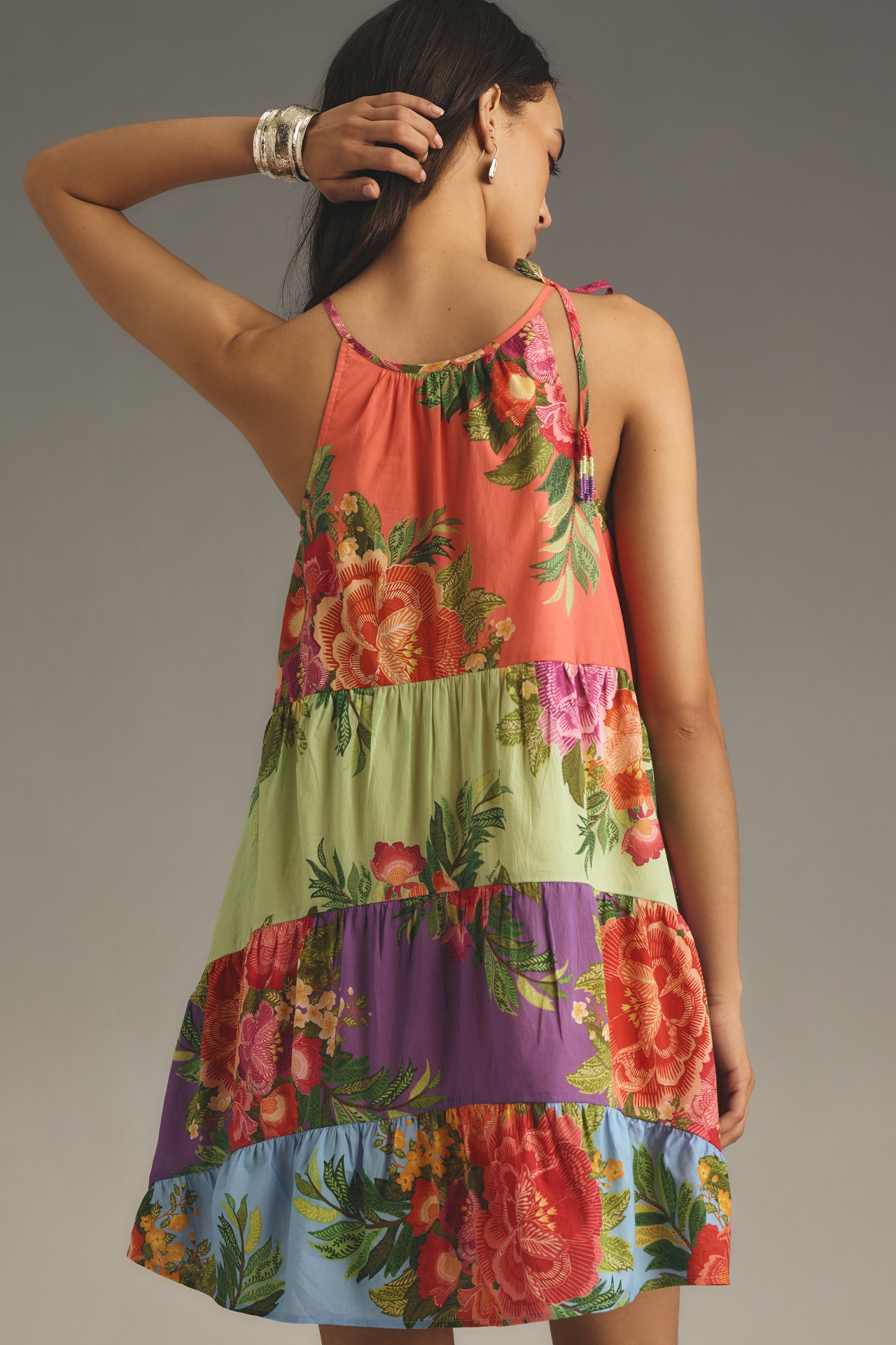 Farm Rio x Anthropologie Halter Floral Tiered Mini Dress