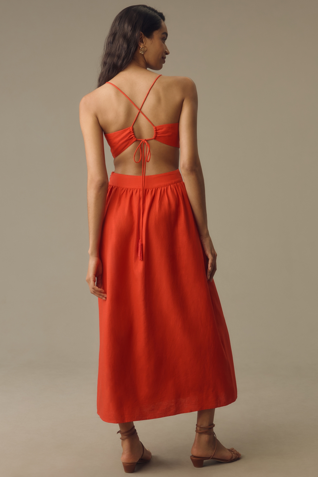 Farm Rio Floral Bodice Linen A-Line Midi Dress
