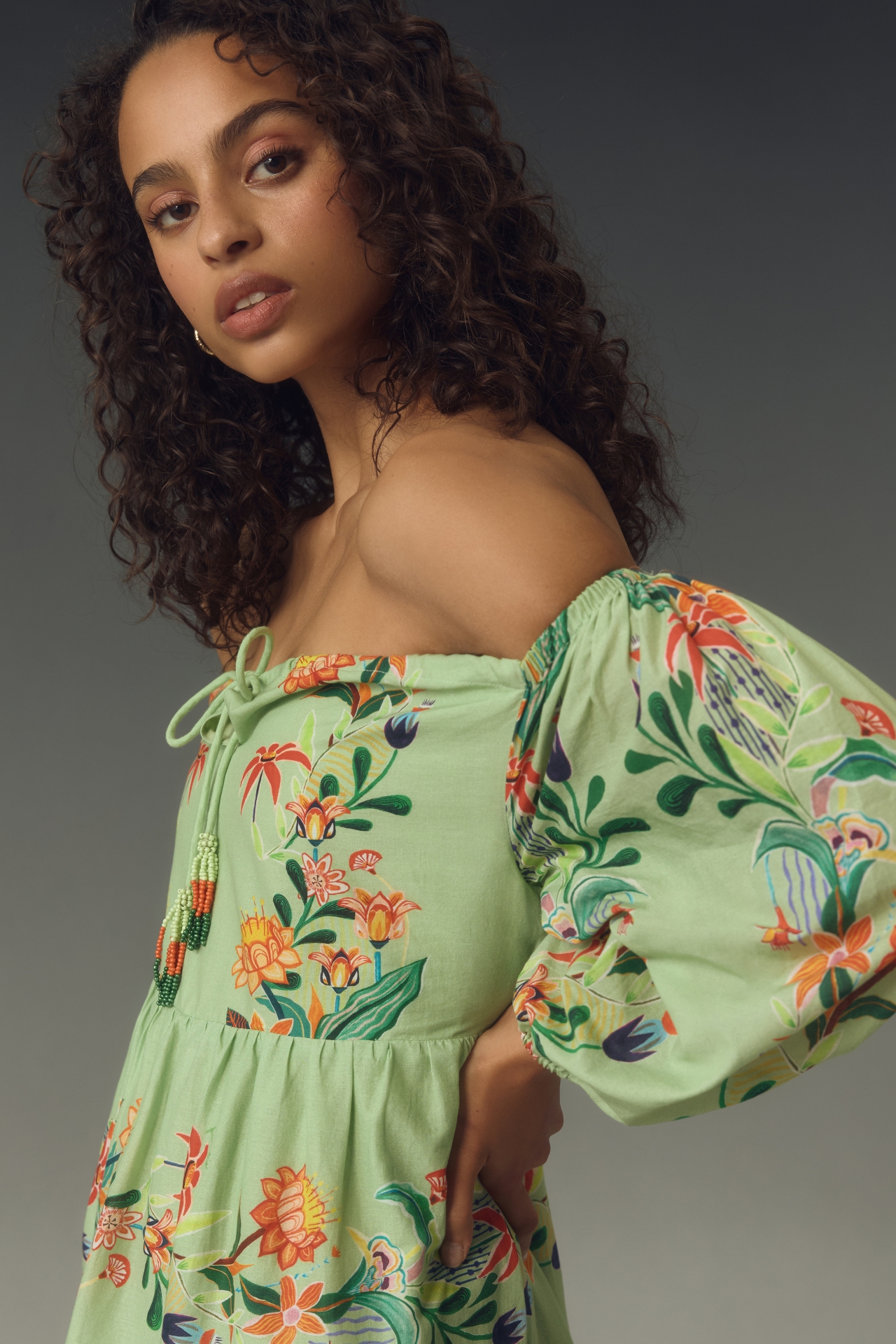 Farm Rio x Anthropologie Off-The-Shoulder Tiered Floral Midi Dress