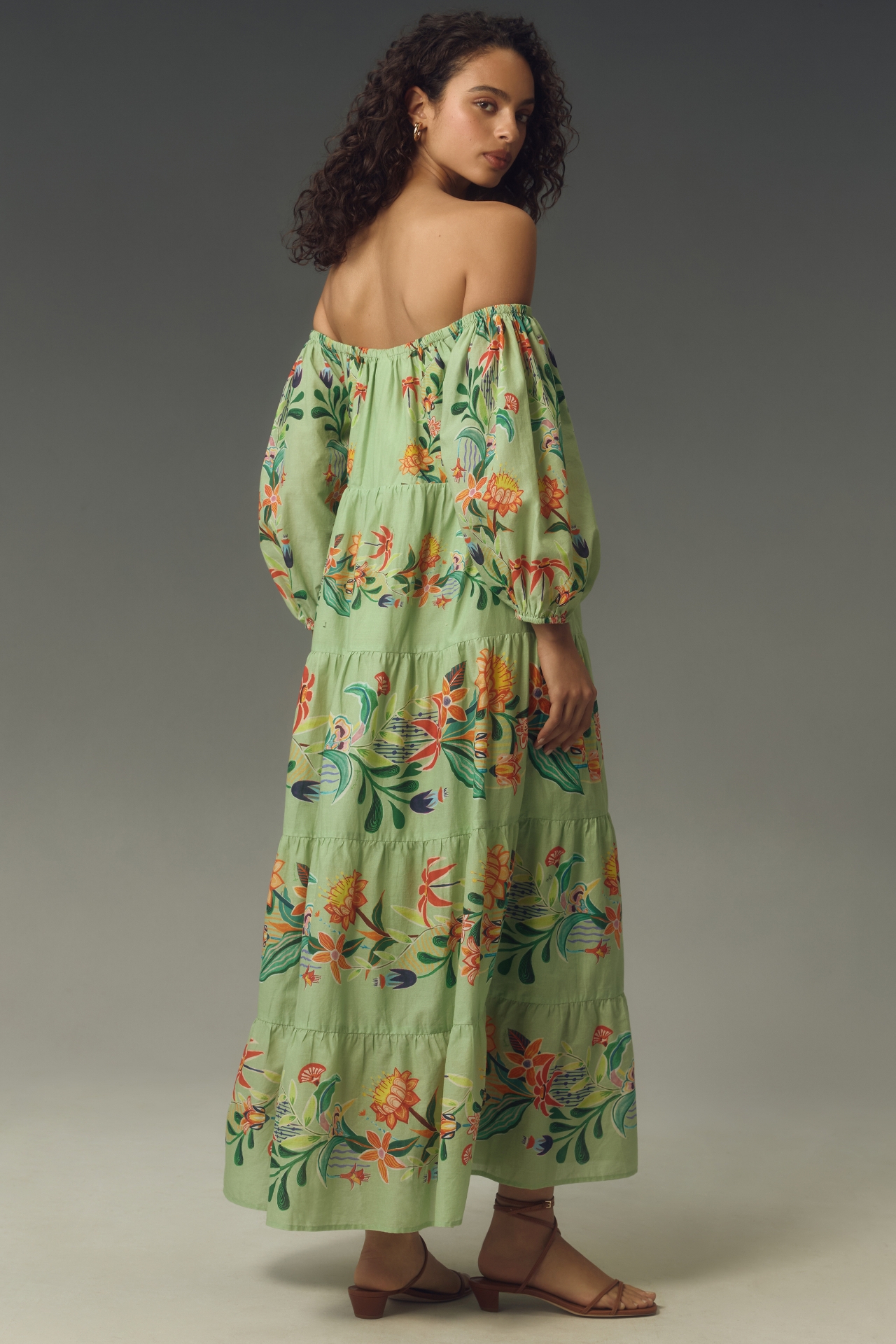 Farm Rio x Anthropologie Off-The-Shoulder Tiered Floral Midi Dress