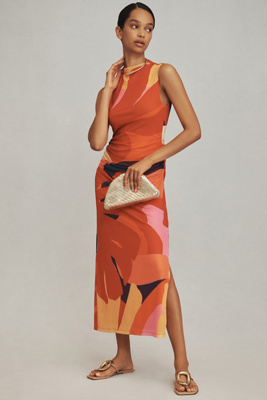 farm rio x anthropologie ruched tie-front dress Farm Rio x Anthropologie Long-Sleeve Tie-Front Maxi Dress