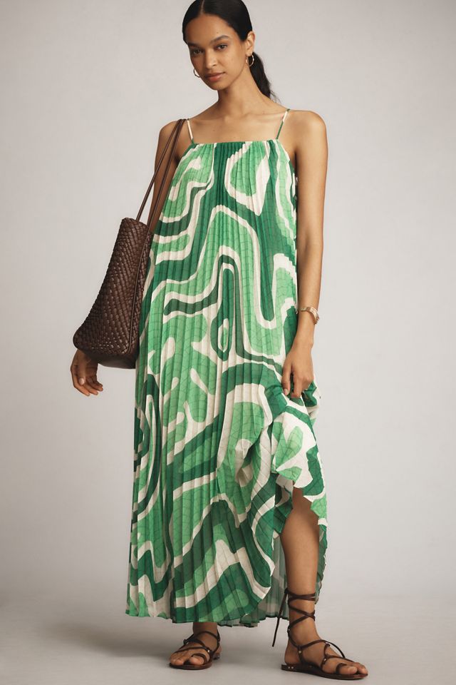Farm Rio x Anthropologie Square-Neck Pleated A-Line Midi Dress ...