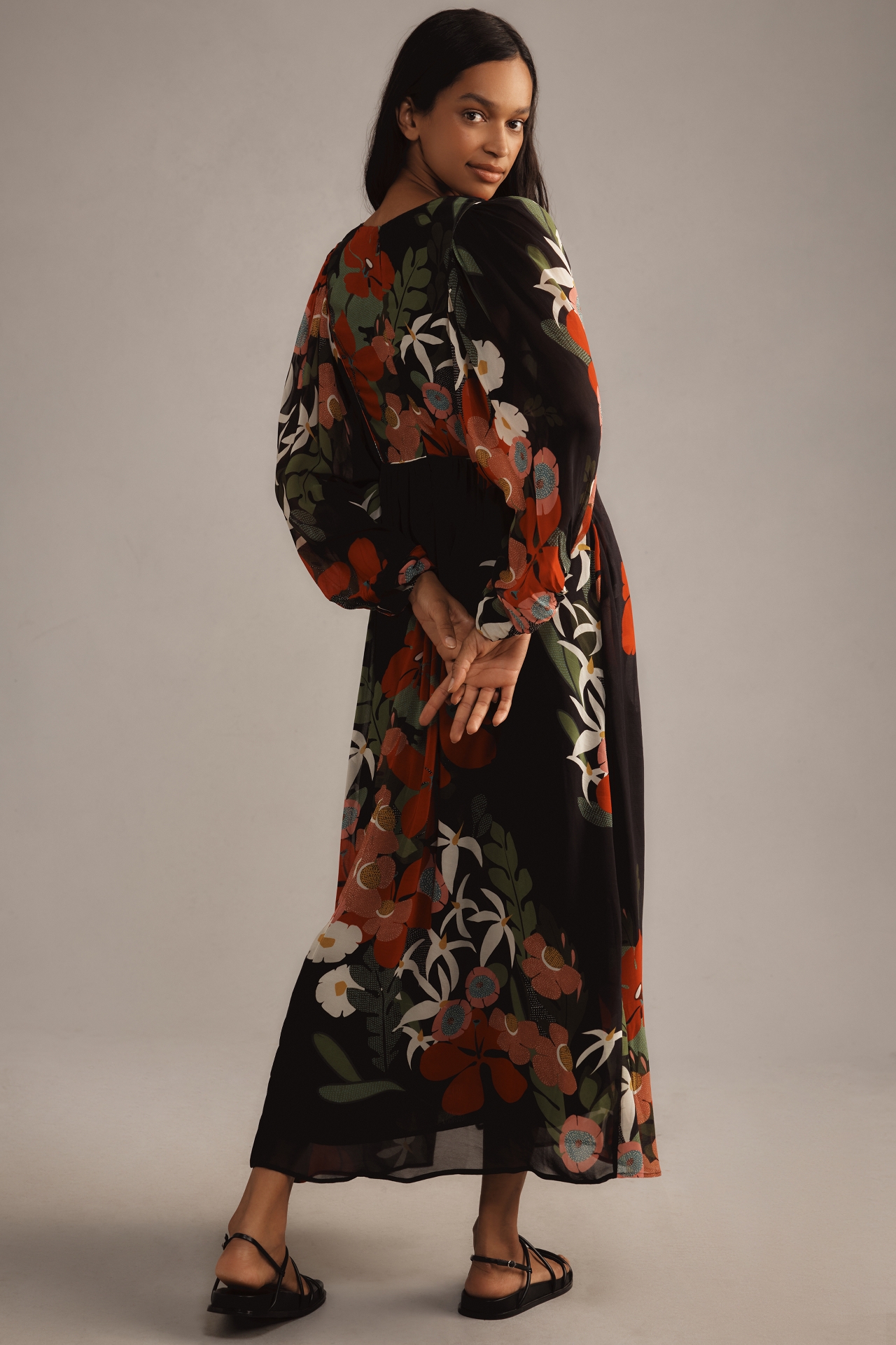 Farm Rio x Anthropologie Long-Sleeve V-Neck Floral Maxi Dress