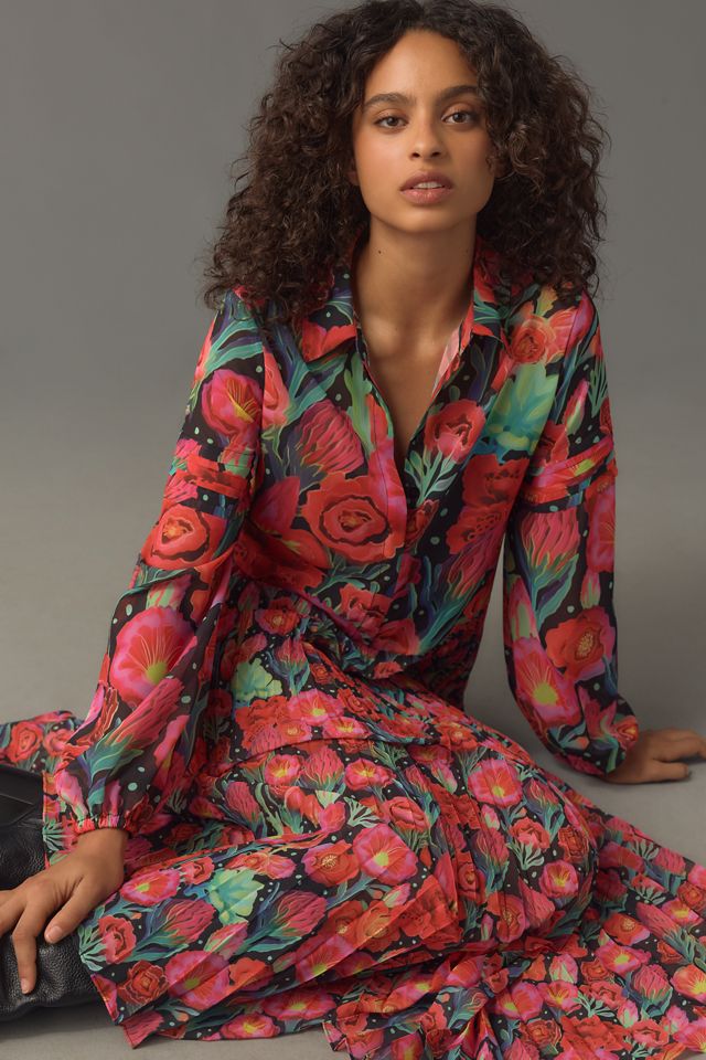 Farm Rio x Anthropologie Pleated Drop-Waist Maxi Dress | Anthropologie