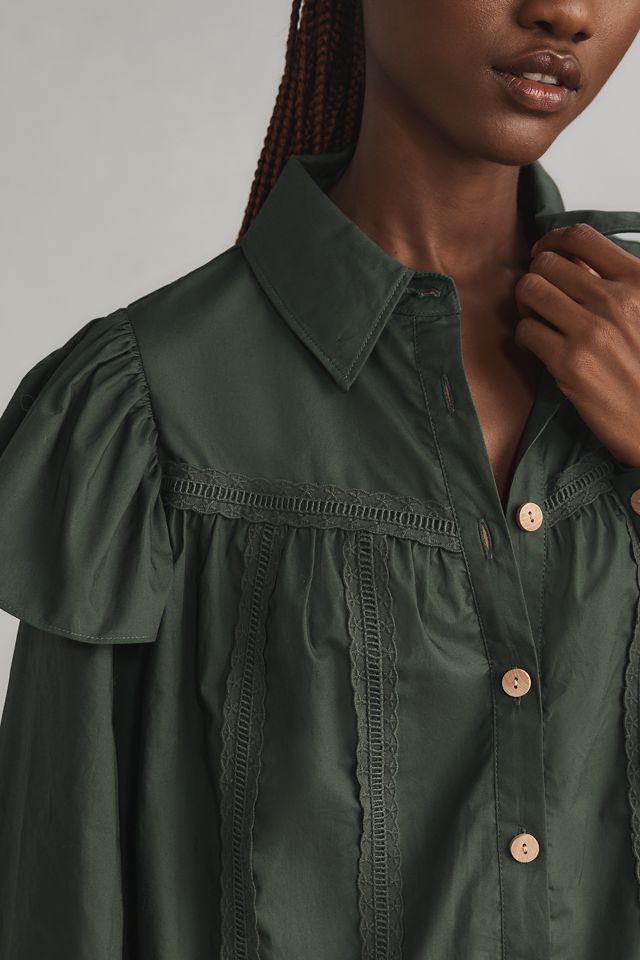 Farm Rio x Anthropologie Long-Sleeve Ruffle-Shoulder Shift Mini Dress #2