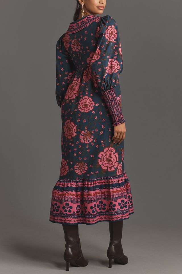 Farm Rio x Anthropologie Puff-Sleeve V-Neck Midi Dress | Anthropologie