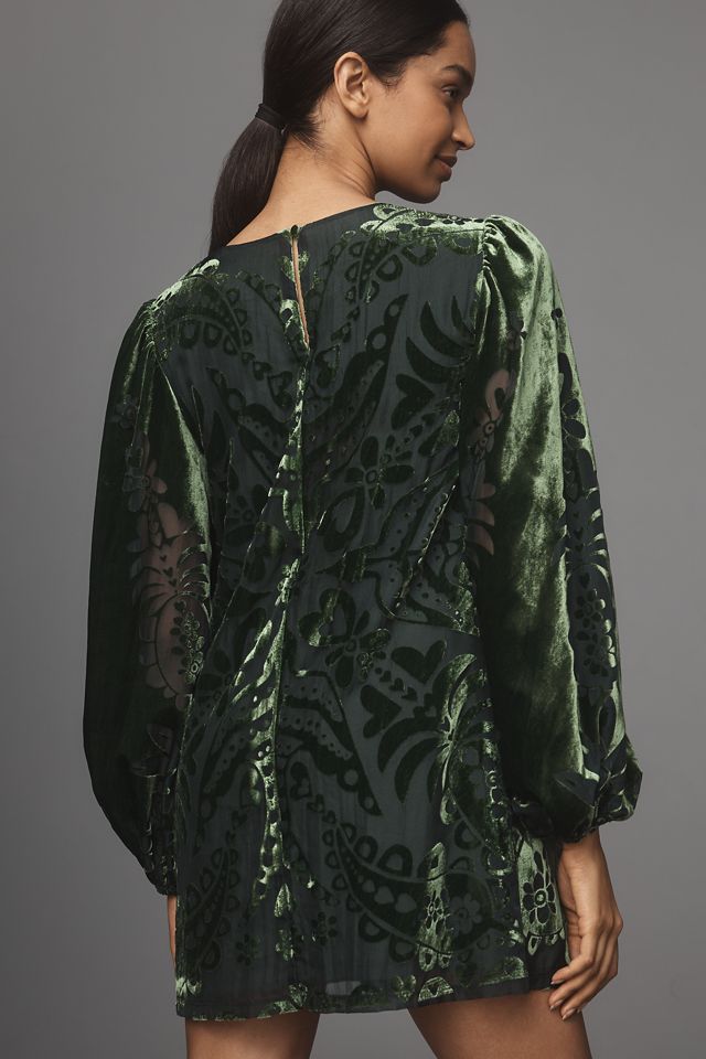 Farm Rio x Anthropologie Long-Sleeve Burnout Velvet Mini Dress #2