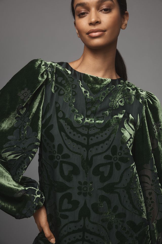 Farm Rio x Anthropologie Long-Sleeve Burnout Velvet Mini Dress #3