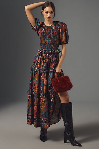 Farm Rio Sleeveless V-Neck Jacquard Lurex A-Line Maxi Dress Farm Rio Sleeveless V-Neck Jacquard Lurex A-Line Maxi Dress
