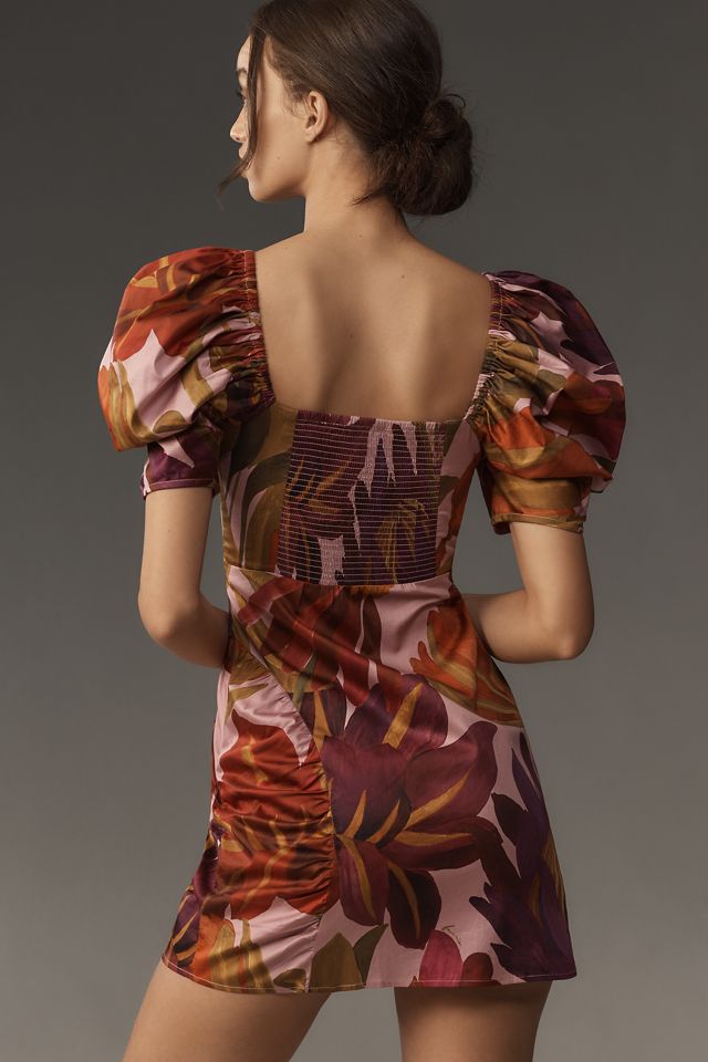 Farm Rio Puff-Sleeve Square-Neck Slim Mini Dress #1