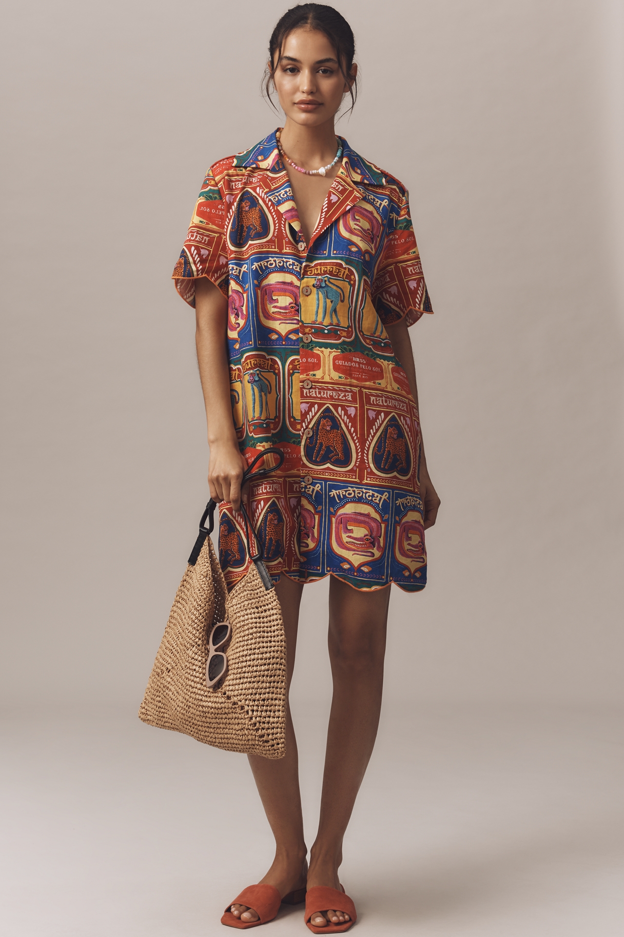 Farm Rio x Anthropologie Scalloped Shirt Dress