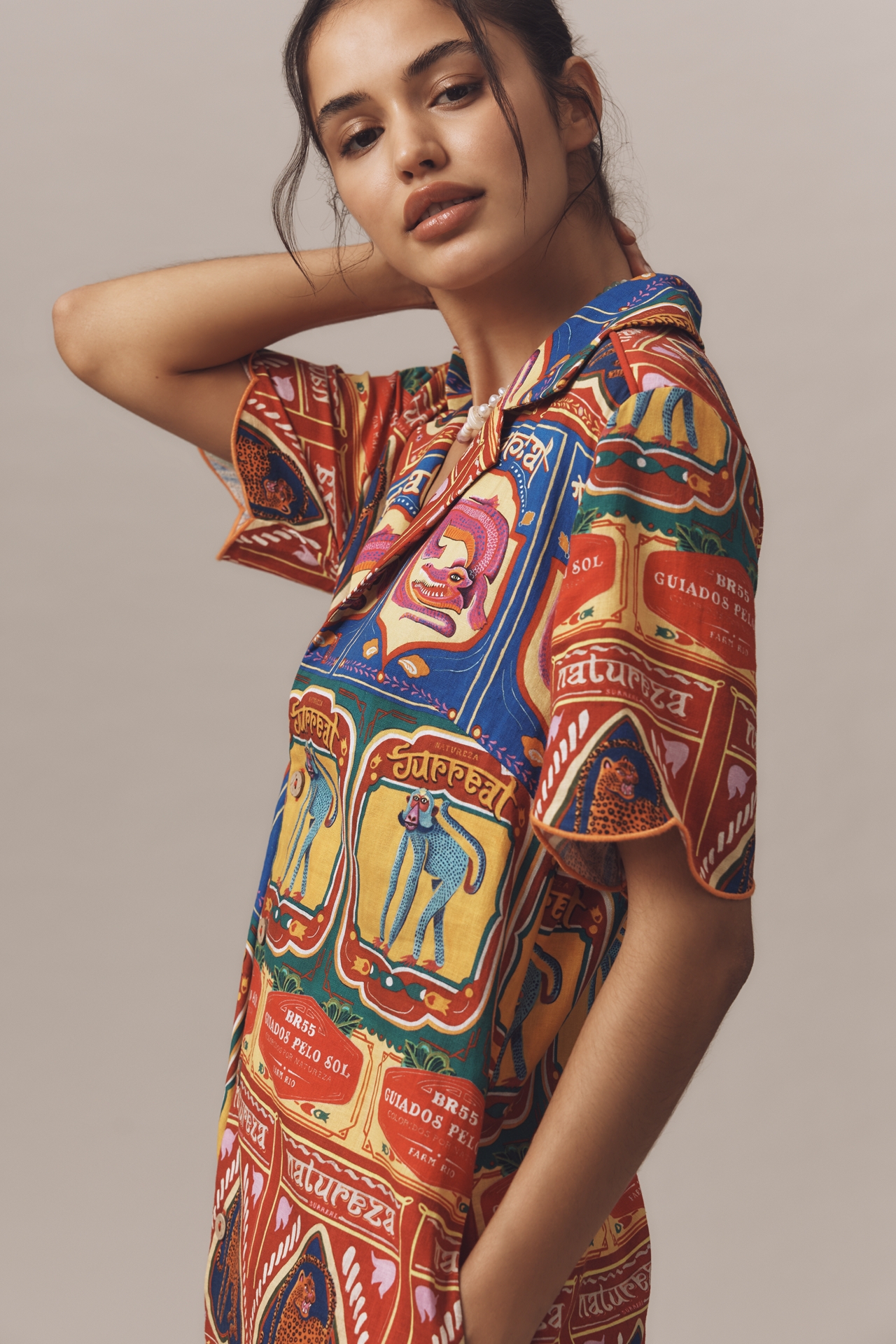 Farm Rio x Anthropologie Scalloped Shirt Dress