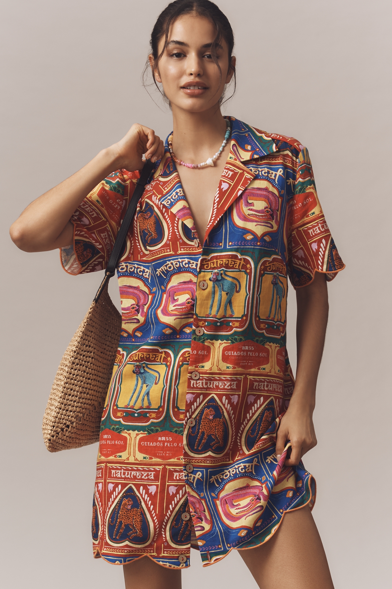 Farm Rio x Anthropologie Scalloped Shirt Dress