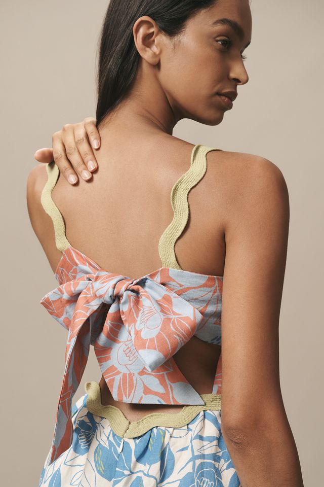 Farm Rio x Anthropologie Linen Blend Tiered Rickrack Midi Dress #1