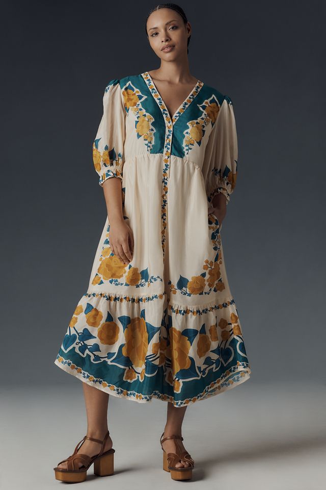 Farm Rio x Anthropologie Puff-Sleeve Printed Midi Dress #4