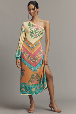 Farm Rio X Anthropologie One-shoulder Printed Midi Dress In Multi