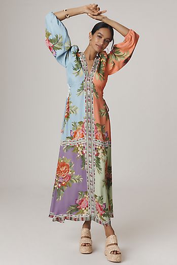 Farm Rio Long-Sleeve V-Neck Jacquard Maxi Dress | Anthropologie Farm Rio Long-Sleeve V-Neck Jacquard Maxi Dress | Anthropologie