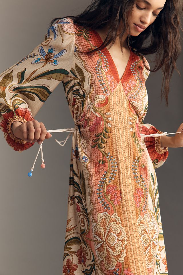 chinese dress ladies Farm Rio Floral Chenille Long Sleeve Midi Dress main image 1
