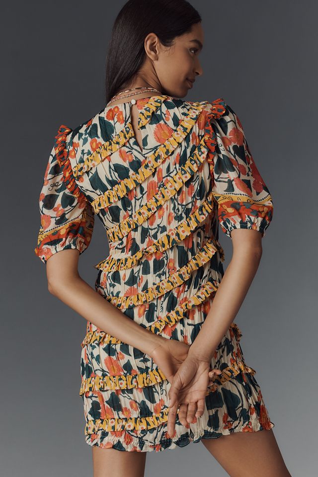 Farm Rio x Anthropologie Puff-Sleeve Fitted Mini Dress