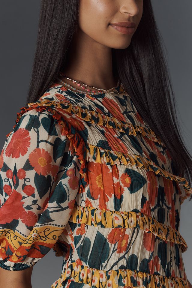 Farm Rio x Anthropologie Puff-Sleeve Fitted Mini Dress