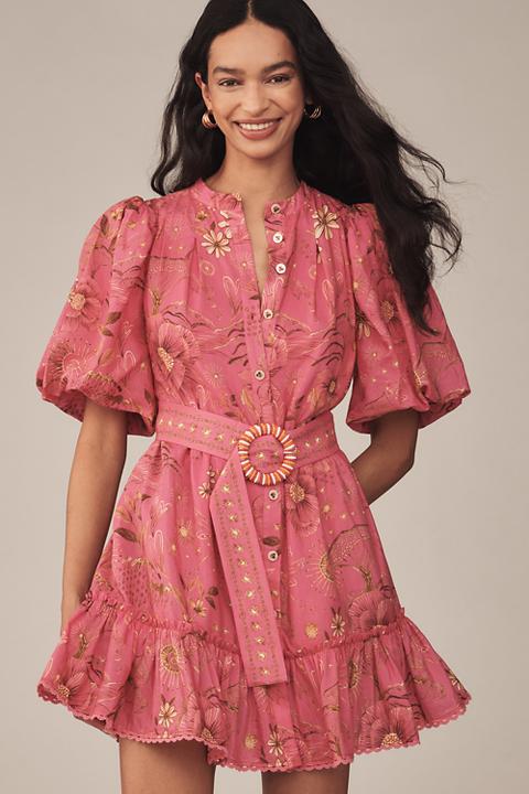 Farm Rio x Anthropologie Short-Sleeve Button-Front Mini Dress