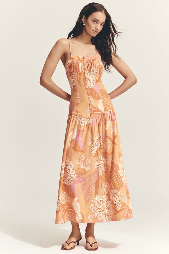Farm Rio x Anthropologie Linen Blend Strapless Drop-Waist Maxi Dress #1