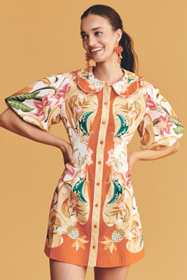 Farm Rio x Anthropologie Cotton Puff-Sleeve Button-Front Mini Dress |  Anthropologie