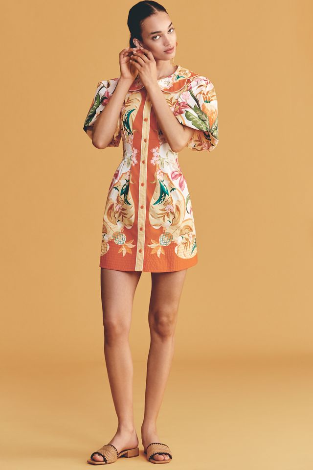 Farm Rio x Anthropologie Cotton Puff-Sleeve Button-Front Mini Dress #3