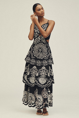 Shop Farm Rio X Anthropologie 3d Floral Linen Midi Dress