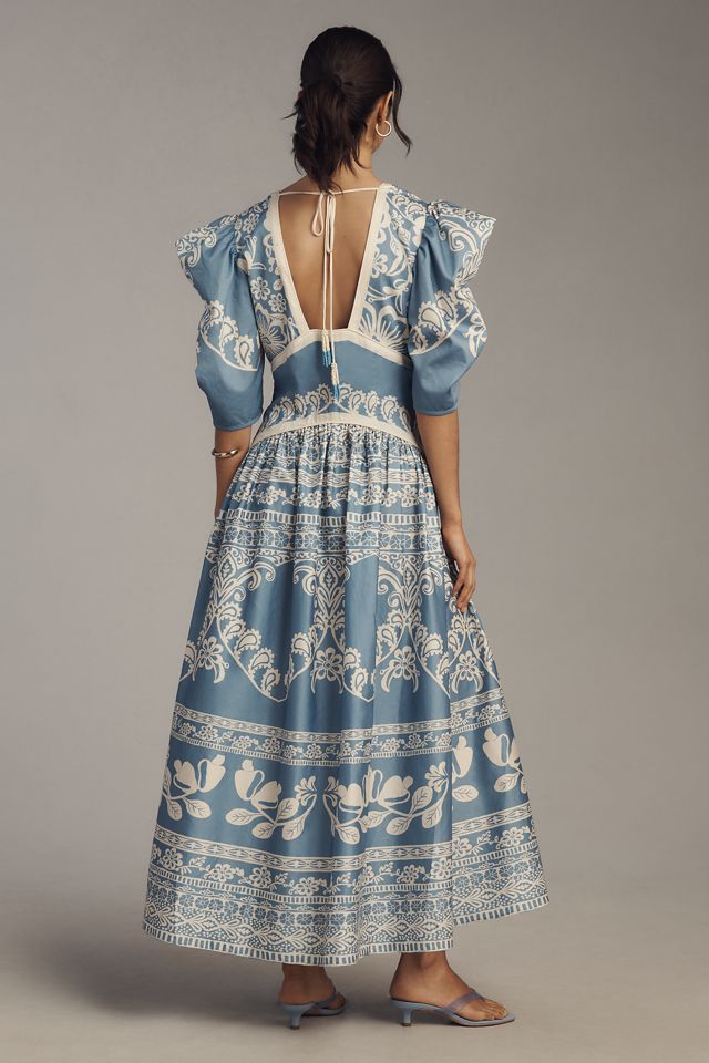 Farm Rio x Anthropologie Printed V-Neck Puff-Sleeve Maxi Dress #1