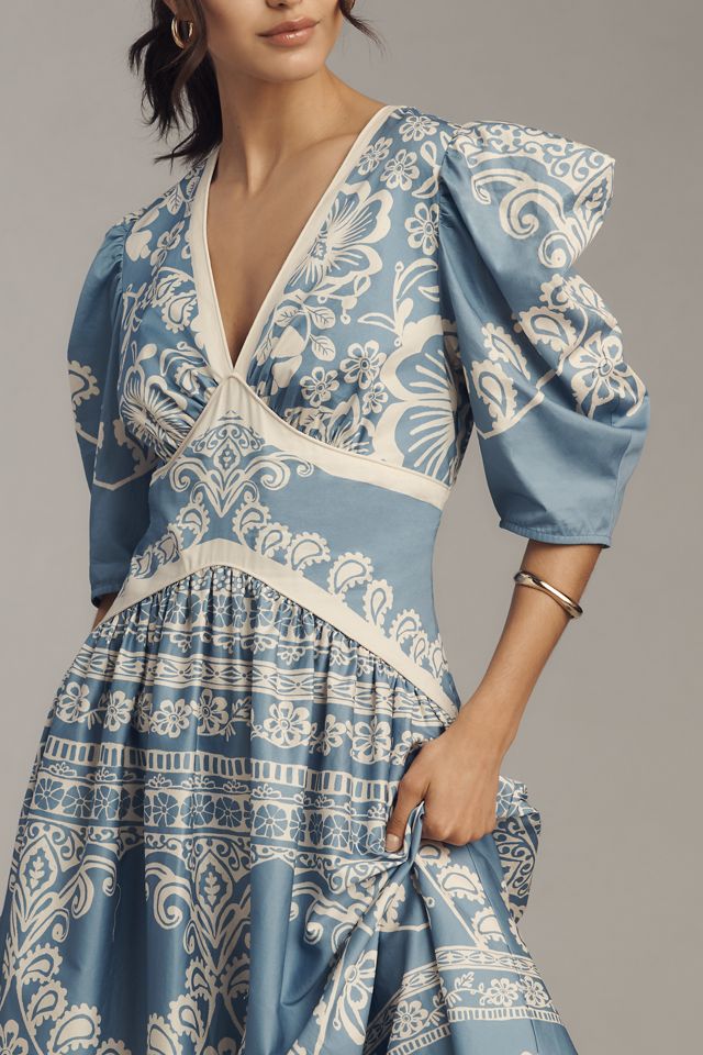 Farm Rio x Anthropologie Printed V-Neck Puff-Sleeve Maxi Dress #2