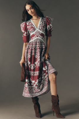 farm rio x anthropologie long-sleeve v-neck floral maxi dress Farm Rio x Anthropologie Long-Sleeve V-Neck Floral Maxi Dress  Luxy Thrift