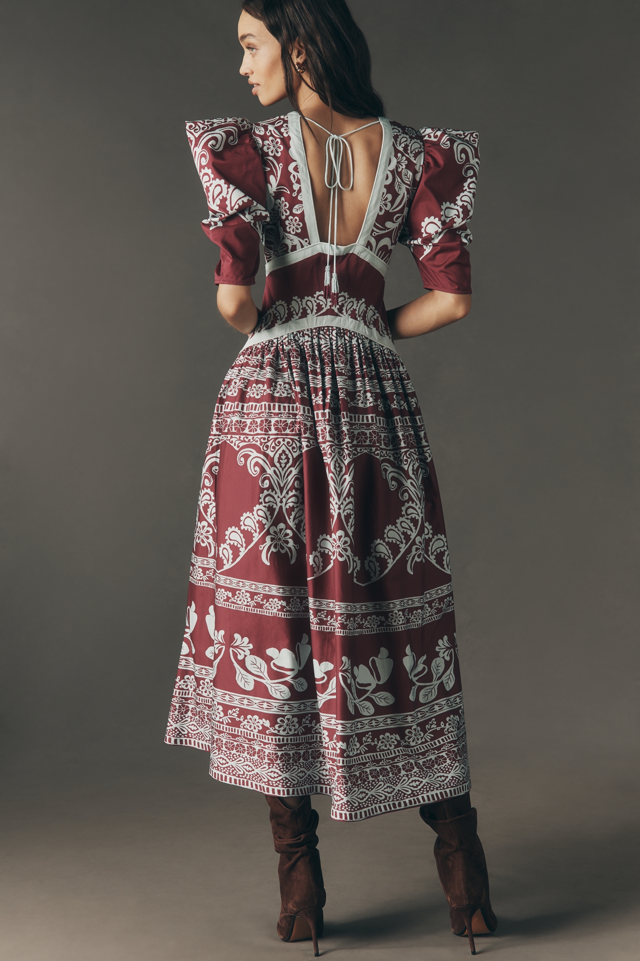 Farm Rio x Anthropologie Printed V-Neck Puff-Sleeve Maxi Dress