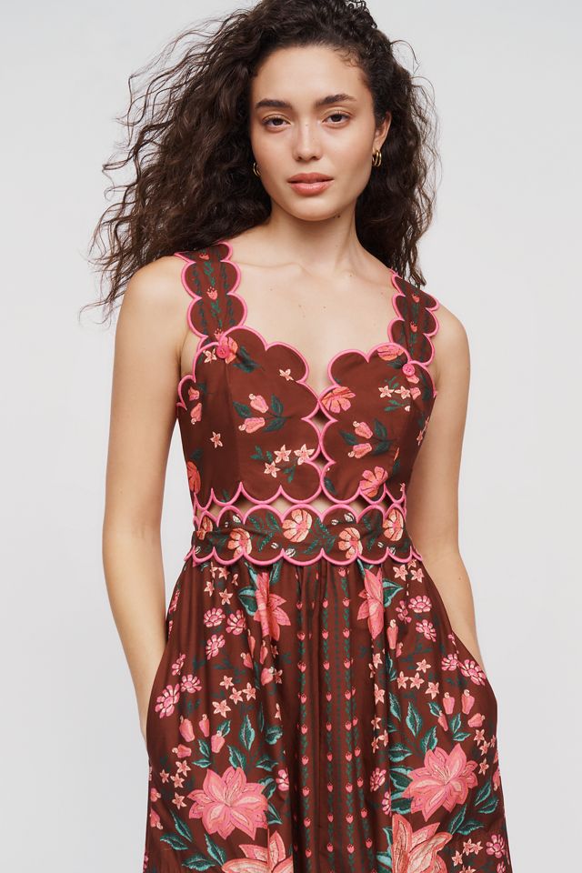 Farm Rio x Anthropologie Sleeveless Scallop-Trim Printed Midi Dress #1