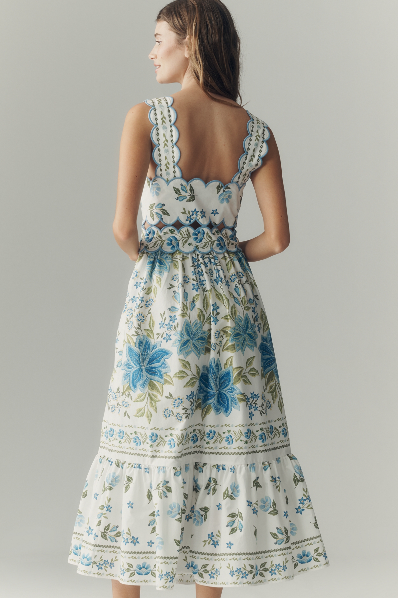 Farm Rio x Anthropologie Sleeveless Scallop-Trim Printed Midi Dress