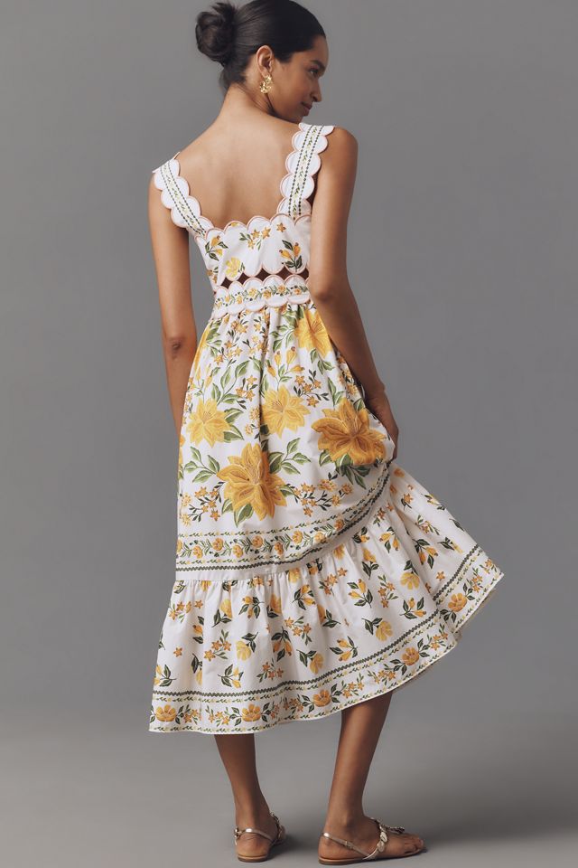 Farm Rio x Anthropologie Sleeveless Scallop-Trim Printed Midi Dress #1