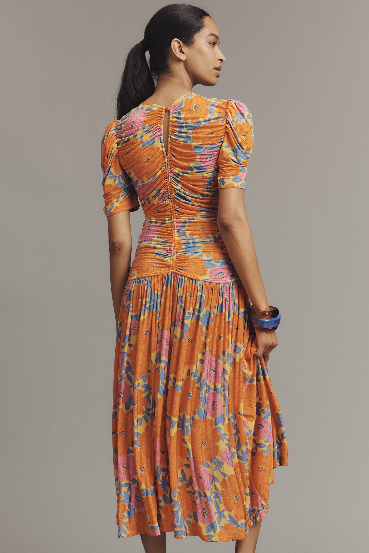 Farm Rio x Anthropologie Short-Sleeve V-Neck Ruched Midi Dress