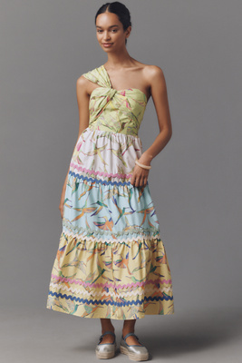 Farm Rio X Anthropologie One-shoulder Tiered Midi Dress