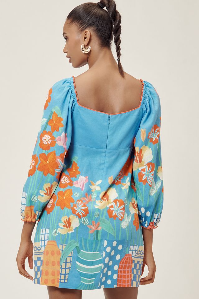 Farm Rio x Anthropologie Linen Blend Printed Mini Dress | Anthropologie