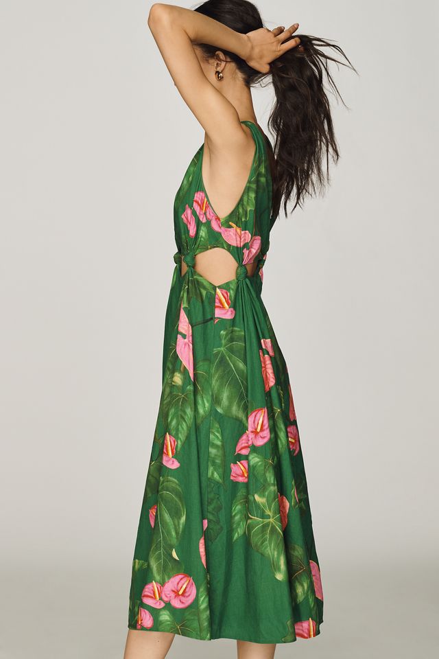 Farm Rio x Anthropologie Linen Blend V-Neck Cutout Midi Dress #3