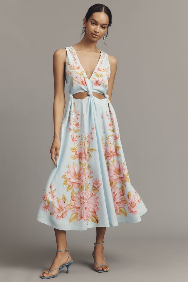 Farm Rio x Anthropologie Linen Blend V-Neck Cutout Midi Dress #4