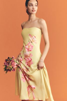 Mare Mare Bree Puff-Sleeve V-Neck Satin Slip Midi Dress