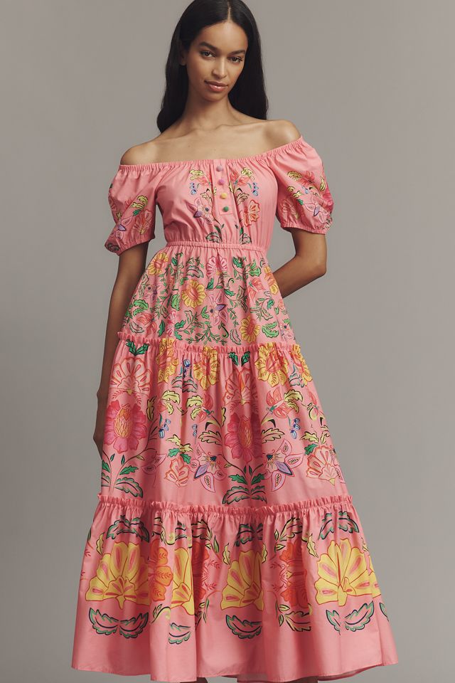 Farm Rio x Anthropologie Tiered Puff-Sleeve Midi Dress #3
