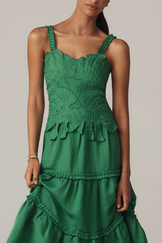 Farm Rio x Anthropologie Linen Blend Tiered Midi Dress #1