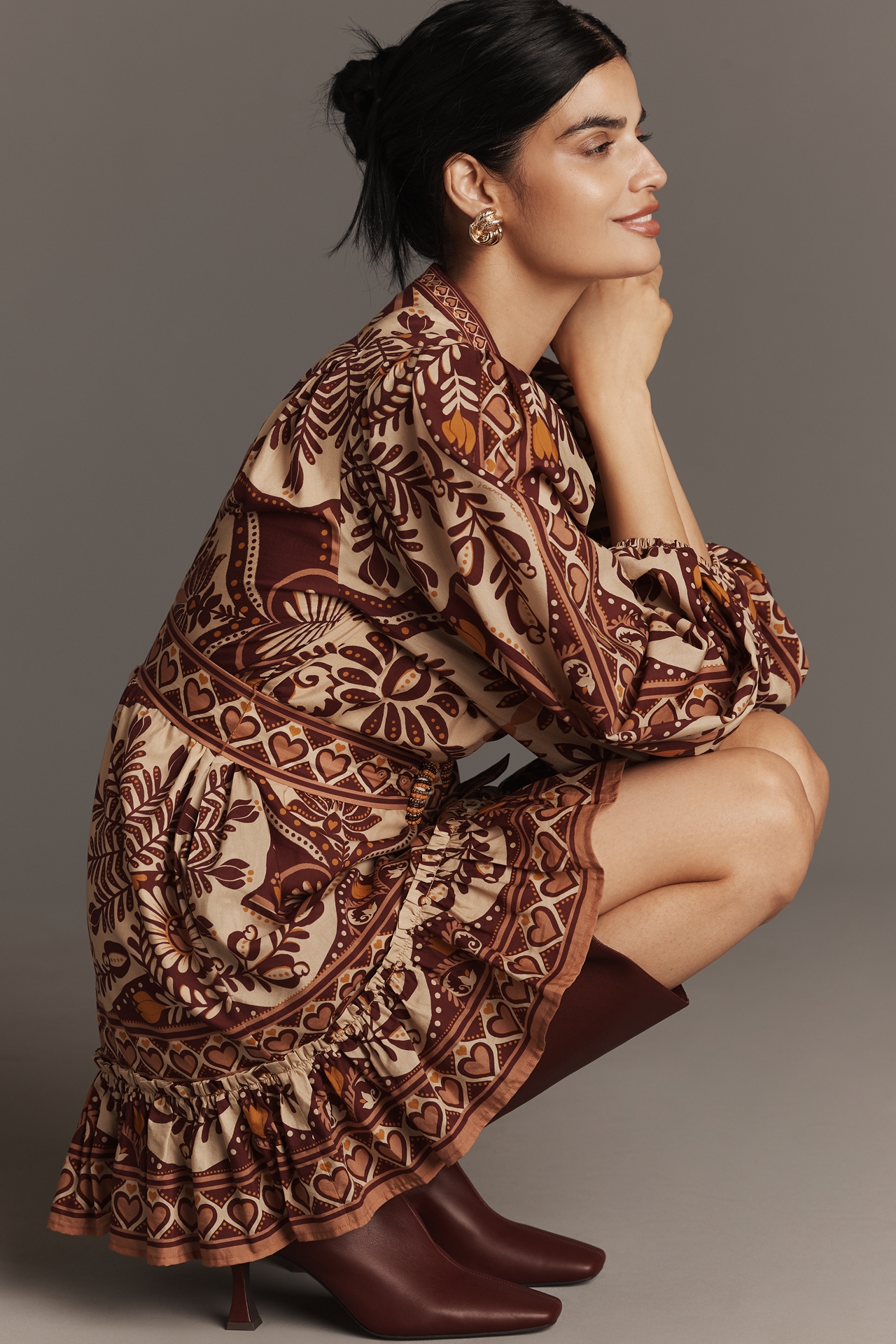 Farm Rio x Anthropologie Long-Sleeve Mini Swing Dress