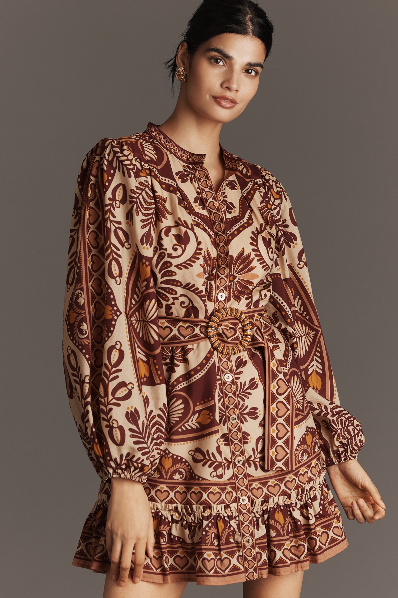 Farm Rio x Anthropologie Long-Sleeve Mini Swing Dress