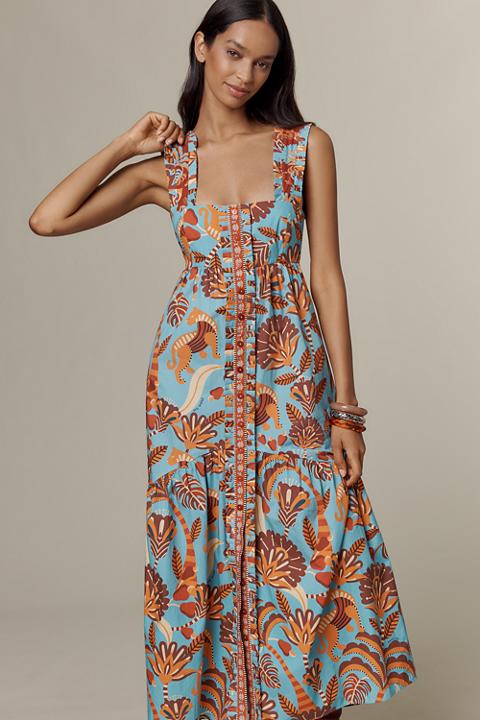 Farm Rio x Anthropologie Square-Neck Midi Dress