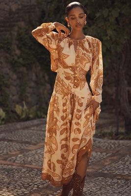 Farm Rio Sleeveless V-Neck Cutout A-Line Maxi Dress