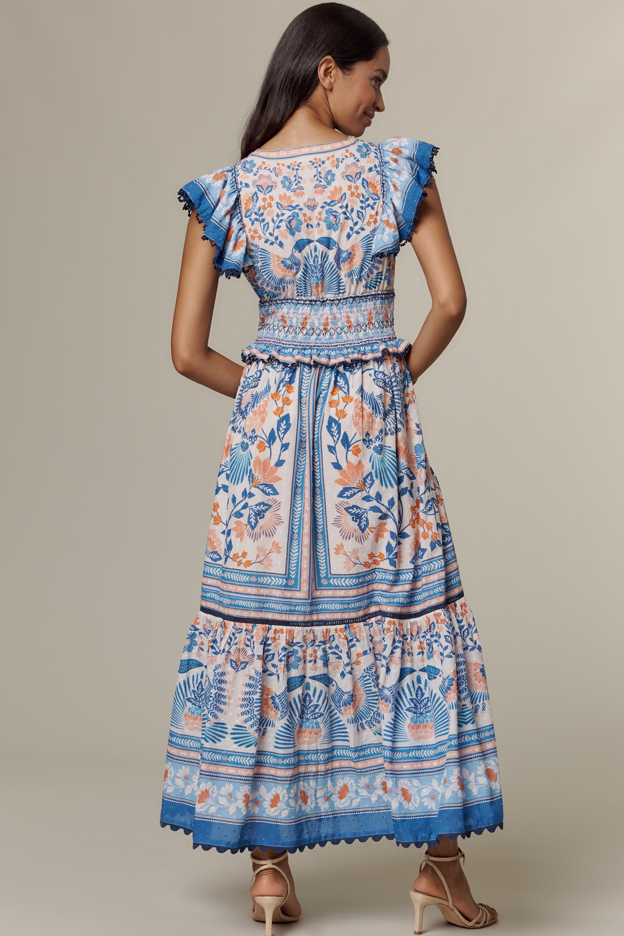 Farm Rio x Anthropologie Ruffle-Sleeve Smocked Maxi Dress