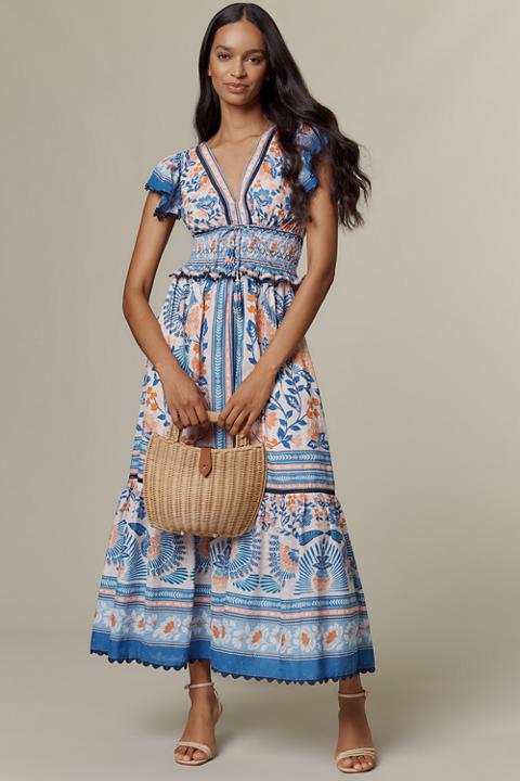 Farm Rio x Anthropologie Ruffle-Sleeve Smocked Maxi Dress